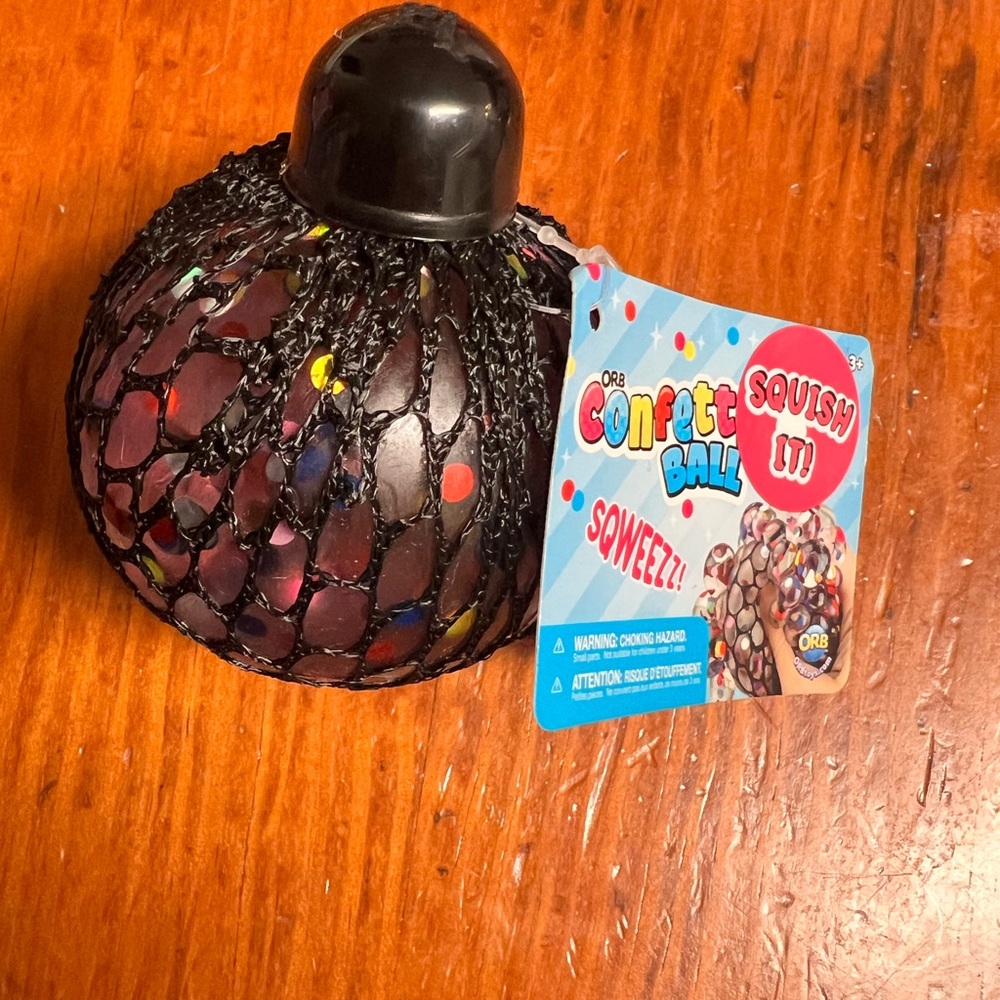 ORB Confetti Squish Ball Stress Toy - Black with Multicolor Confetti